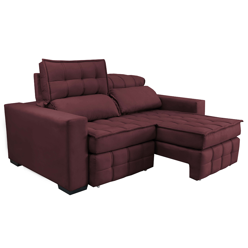 Sofá Retrátil e Reclinável 1,80m Molas Ensacadas e Costura Tripla Cama inBox Nobre Suede Vinho