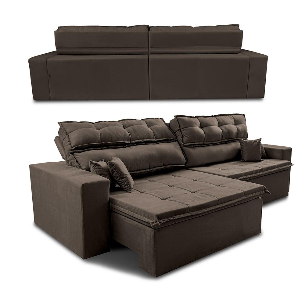 Sofá Retrátil e Reclinável 1,82m Luxos Cama inBox Velusoft Café