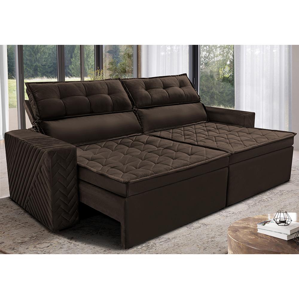 Sofá Retrátil e Reclinável 2,00m Cama inBox Charm Velusoft Café