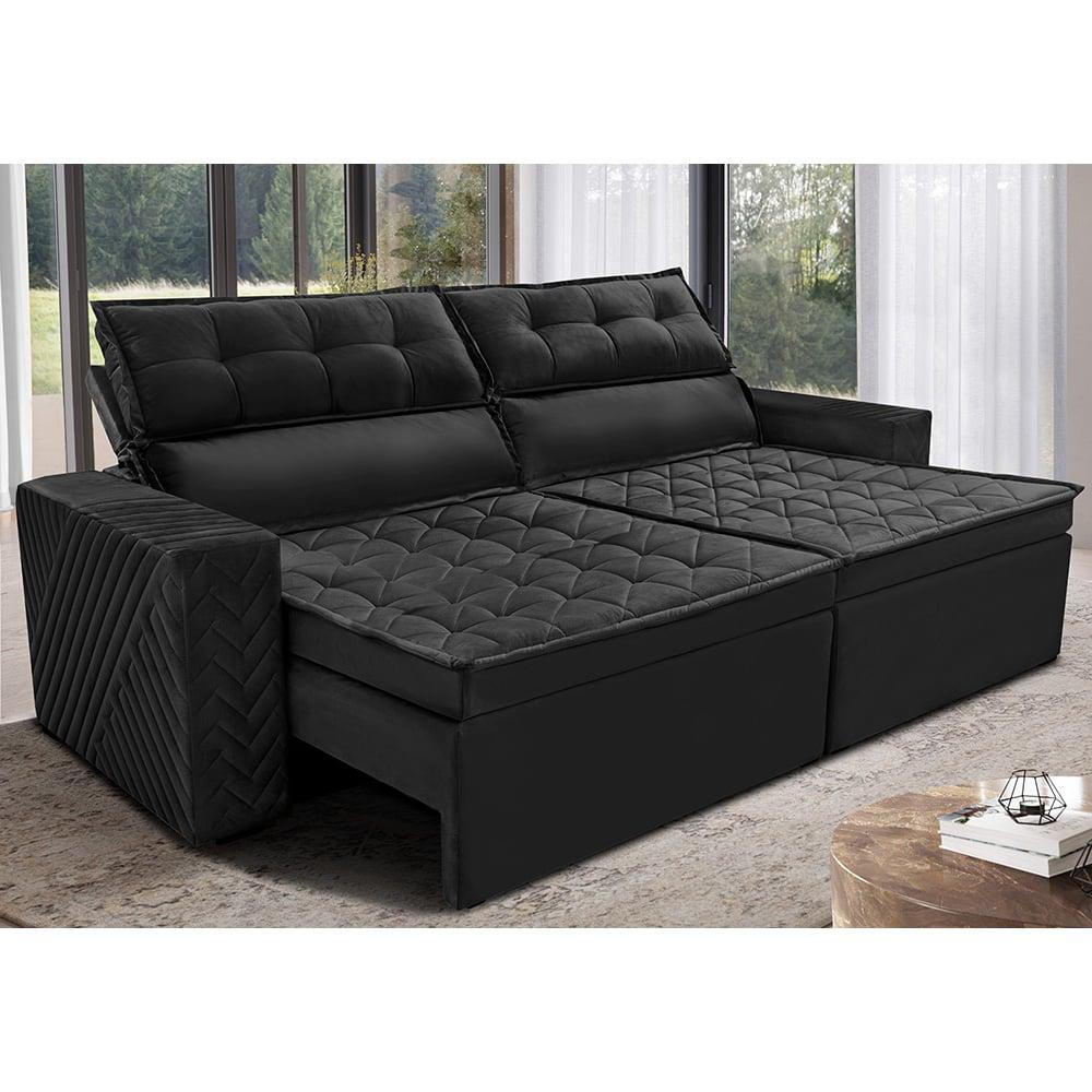Sofá Retrátil e Reclinável 2,00m Cama inBox Charm Velusoft Preto
