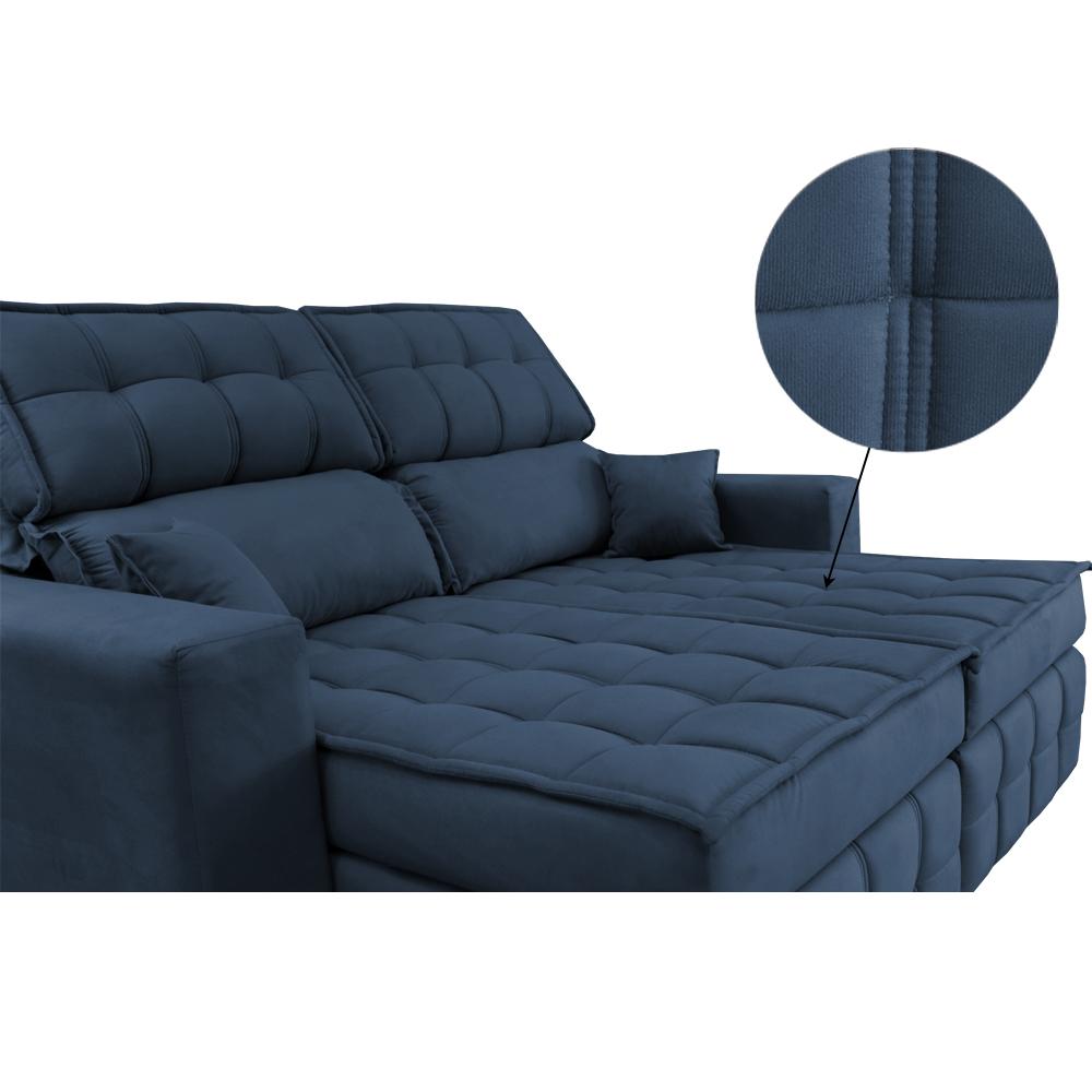 Sofá Retrátil e Reclinável 2,00m Molas Ensacadas e Costura Tripla Cama inBox Nobre Suede Azul
