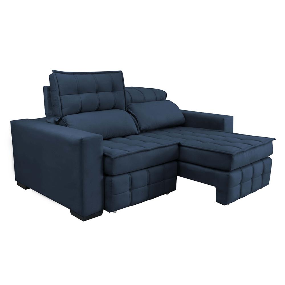 Sofá Retrátil e Reclinável 2,00m Molas Ensacadas e Costura Tripla Cama inBox Nobre Suede Azul