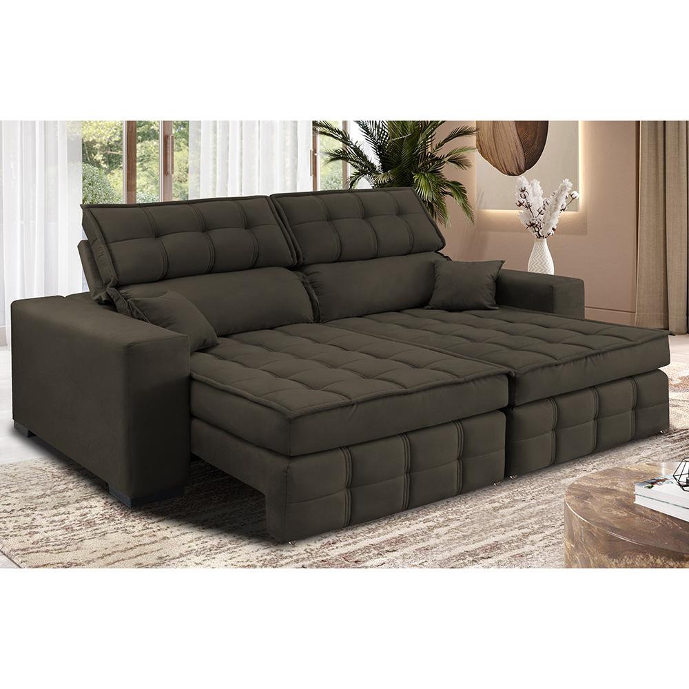 Sofá Retrátil e Reclinável 2,00m Molas Ensacadas e Costura Tripla Cama inBox Nobre Suede Café