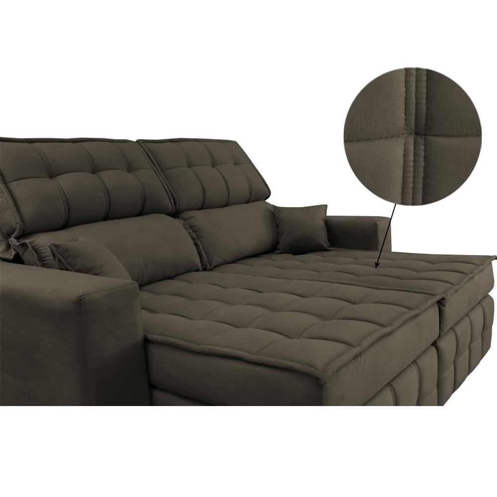 Sofá Retrátil e Reclinável 2,00m Molas Ensacadas e Costura Tripla Cama inBox Nobre Suede Café