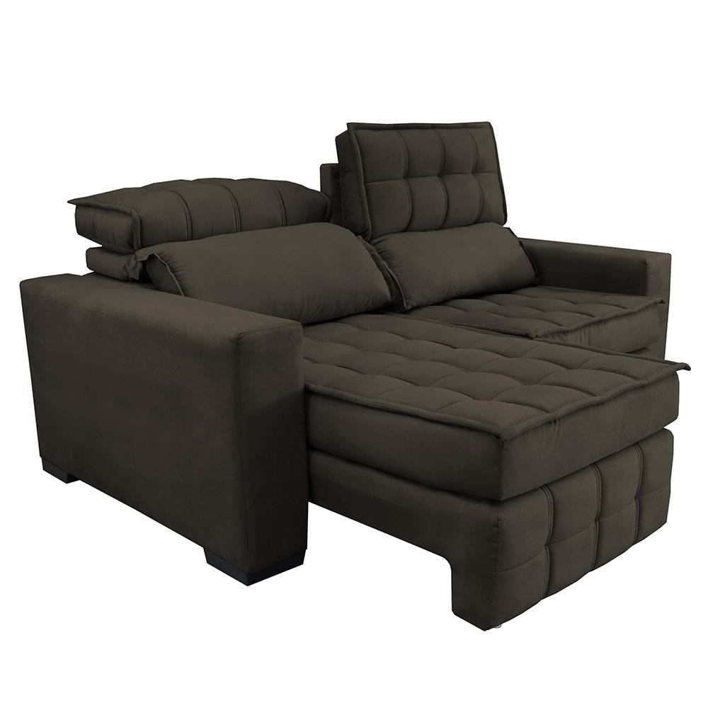Sofá Retrátil e Reclinável 2,00m Molas Ensacadas e Costura Tripla Cama inBox Nobre Suede Café