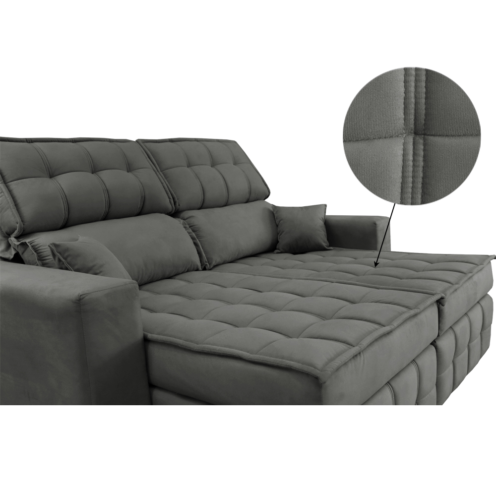 Sofá Retrátil e Reclinável 2,00m Molas Ensacadas e Costura Tripla Cama inBox Nobre Suede Cinza