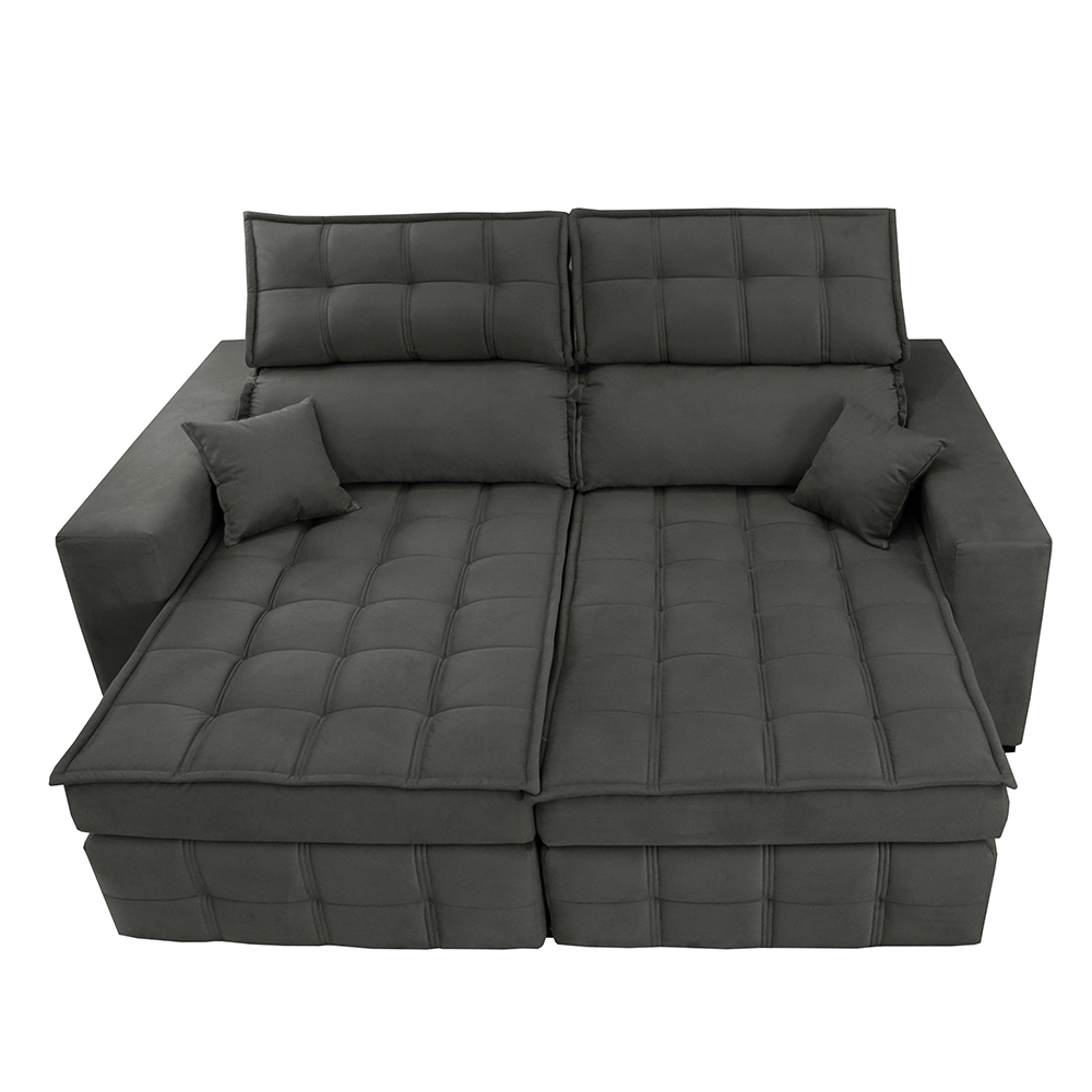 Sofá Retrátil e Reclinável 2,00m Molas Ensacadas e Costura Tripla Cama inBox Nobre Suede Cinza