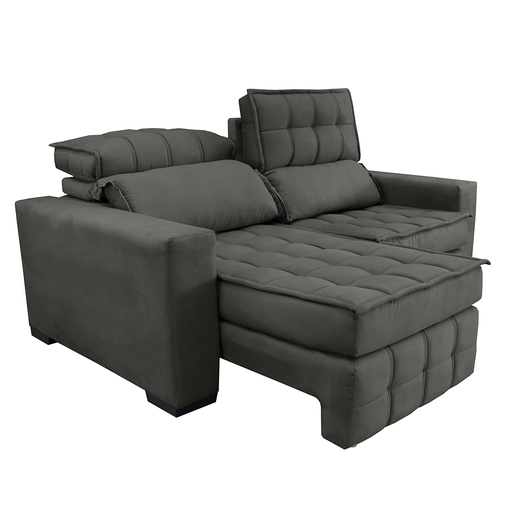 Sofá Retrátil e Reclinável 2,00m Molas Ensacadas e Costura Tripla Cama inBox Nobre Suede Cinza