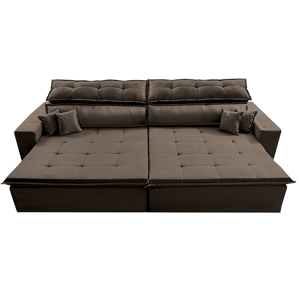 Sofá Retrátil e Reclinável 2,02m Luxos Cama inBox Velusoft Café