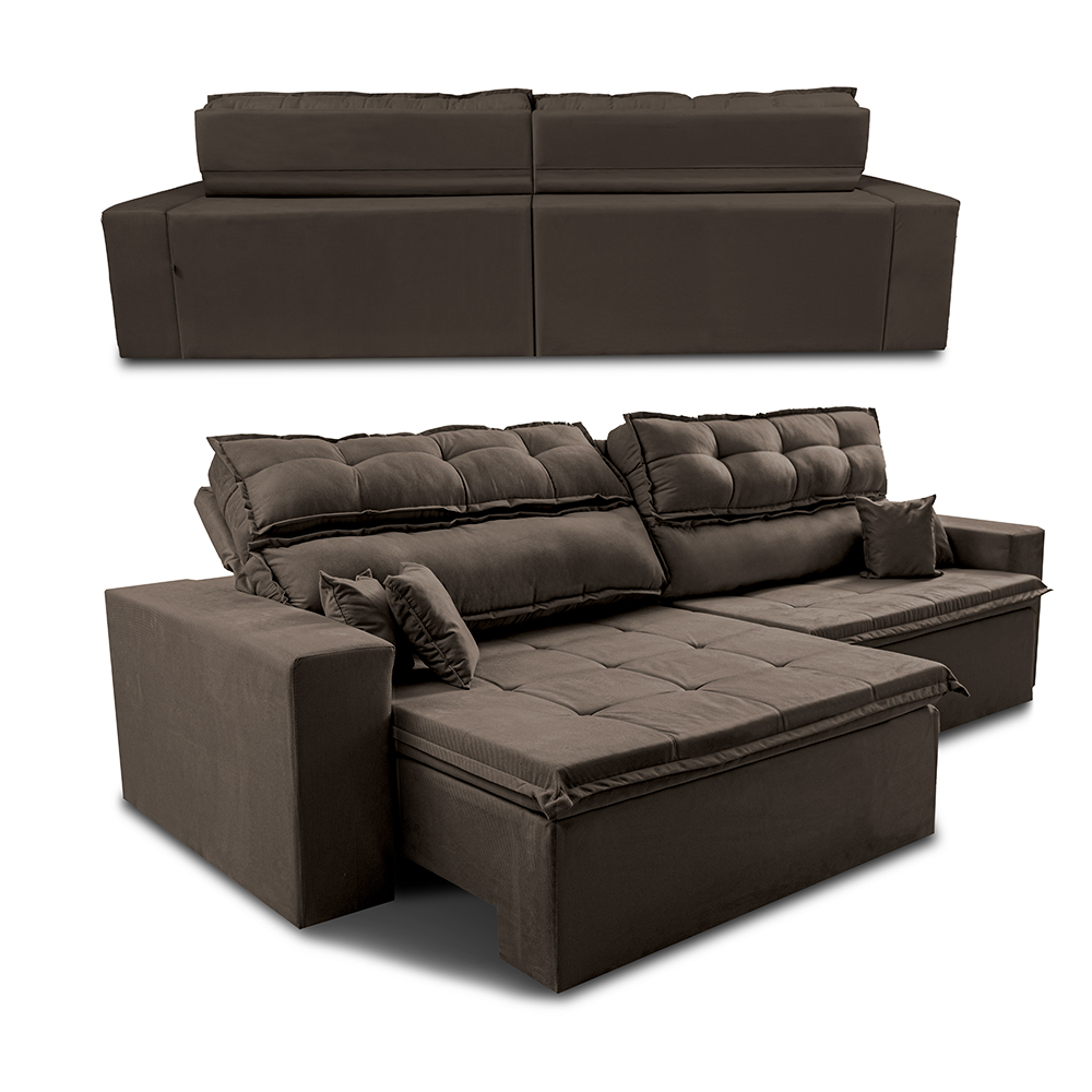 Sofá Retrátil e Reclinável 2,02m Luxos Cama inBox Velusoft Café