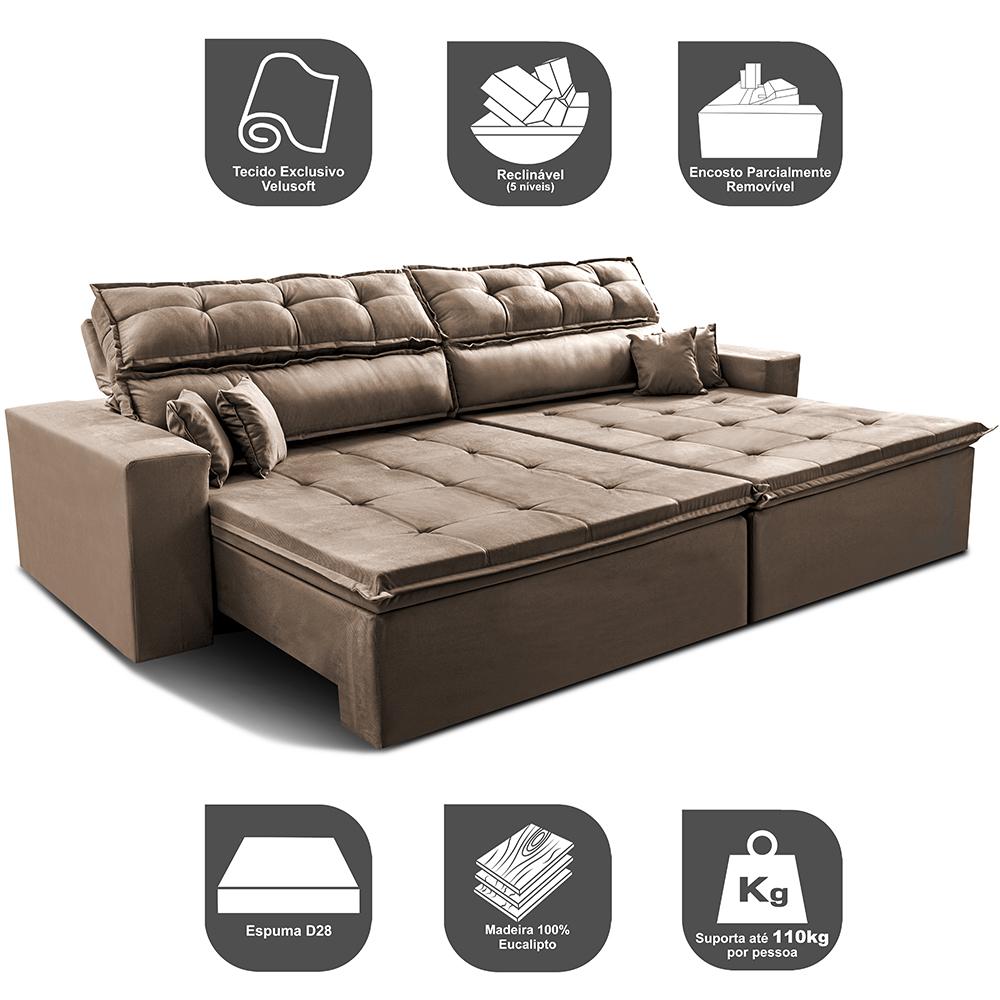 Sofá Retrátil e Reclinável 2,02m Luxos Cama inBox Velusoft Castor