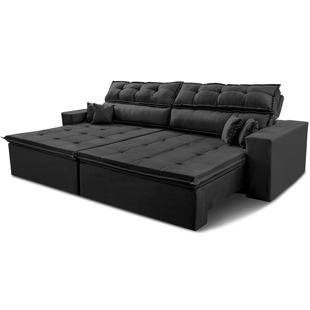Sofá Retrátil e Reclinável 2,02m Luxos Cama inBox Velusoft Preto