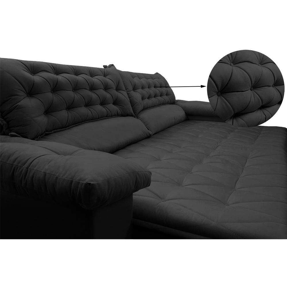Sofá Retrátil e Reclinável 2,12m Molas Ensacadas Cama inBox Alemanha de Viscoelástico Velusoft Preto