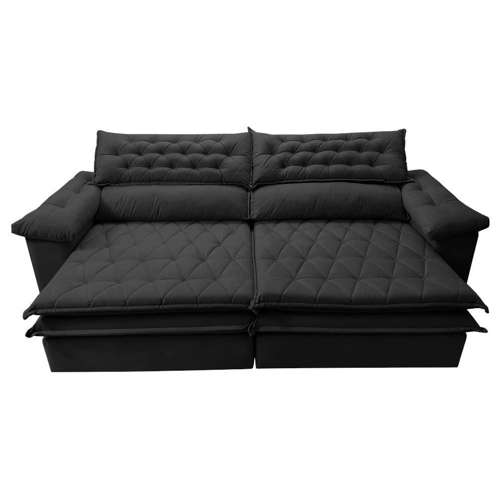 Sofá Retrátil e Reclinável 2,12m Molas Ensacadas Cama inBox Alemanha de Viscoelástico Velusoft Preto