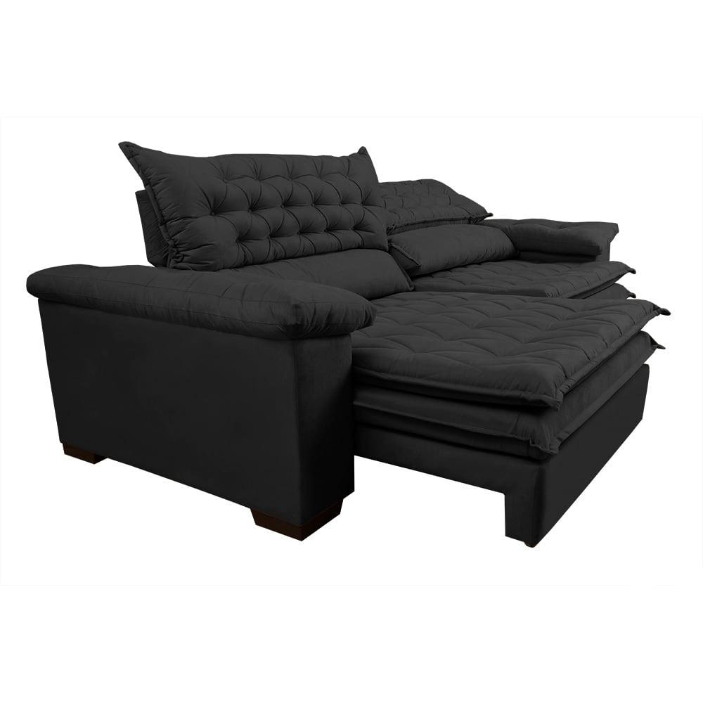 Sofá Retrátil e Reclinável 2,12m Molas Ensacadas Cama inBox Alemanha de Viscoelástico Velusoft Preto