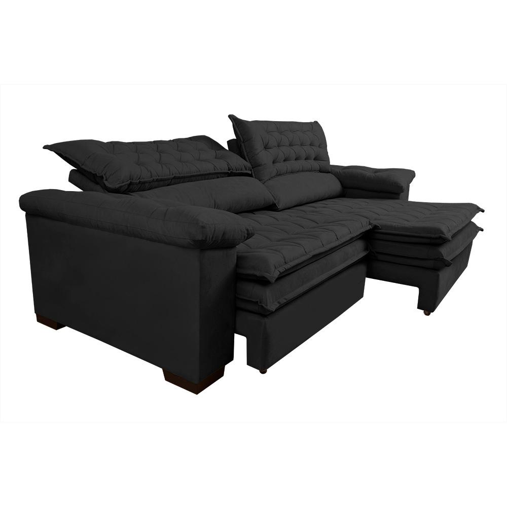 Sofá Retrátil e Reclinável 2,12m Molas Ensacadas Cama inBox Alemanha de Viscoelástico Velusoft Preto