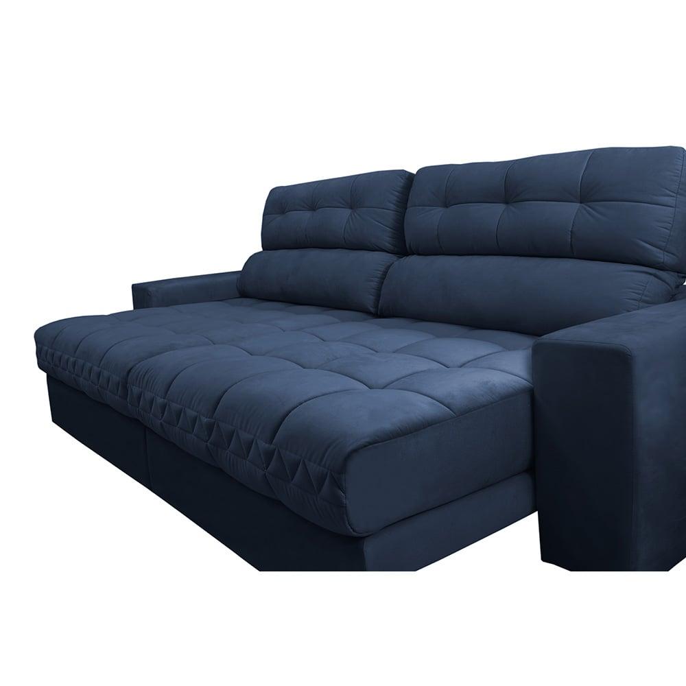 Sofá Retrátil e Reclinável 2,12m Molas Ensacadas Cama inBox Brasil Velusoft Azul