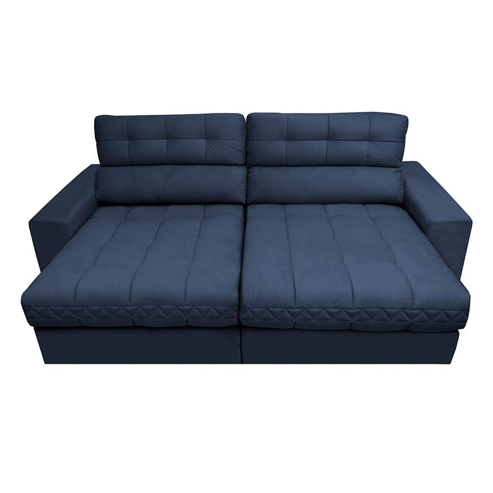 Sofá Retrátil e Reclinável 2,12m Molas Ensacadas Cama inBox Brasil Velusoft Azul