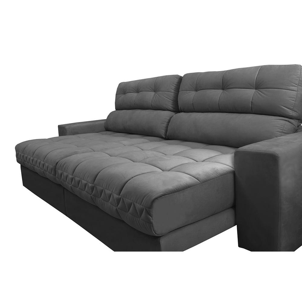 Sofá Retrátil e Reclinável 2,12m Molas Ensacadas Cama inBox Brasil Velusoft Cinza
