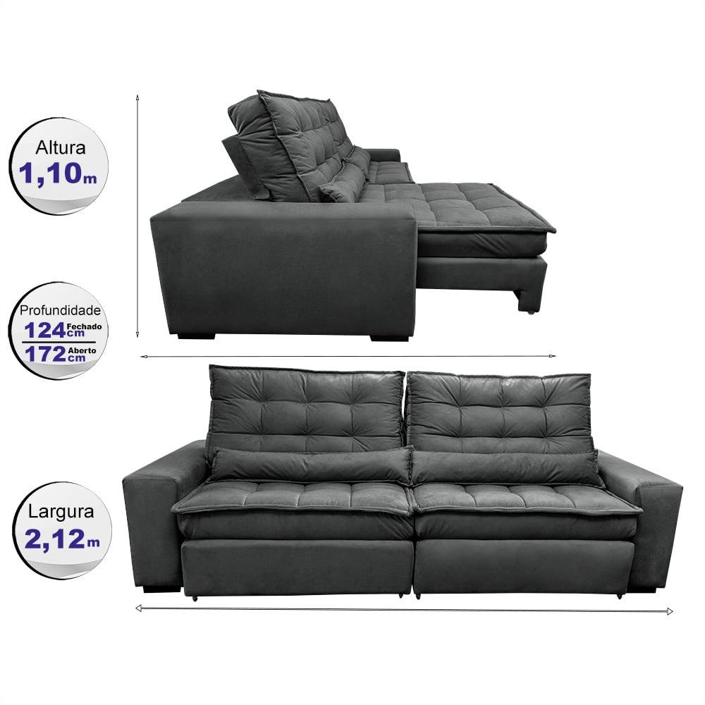 Sofá Retrátil e Reclinável 2,12m Molas Ensacadas Cama inBox Catar Velusoft Cinza