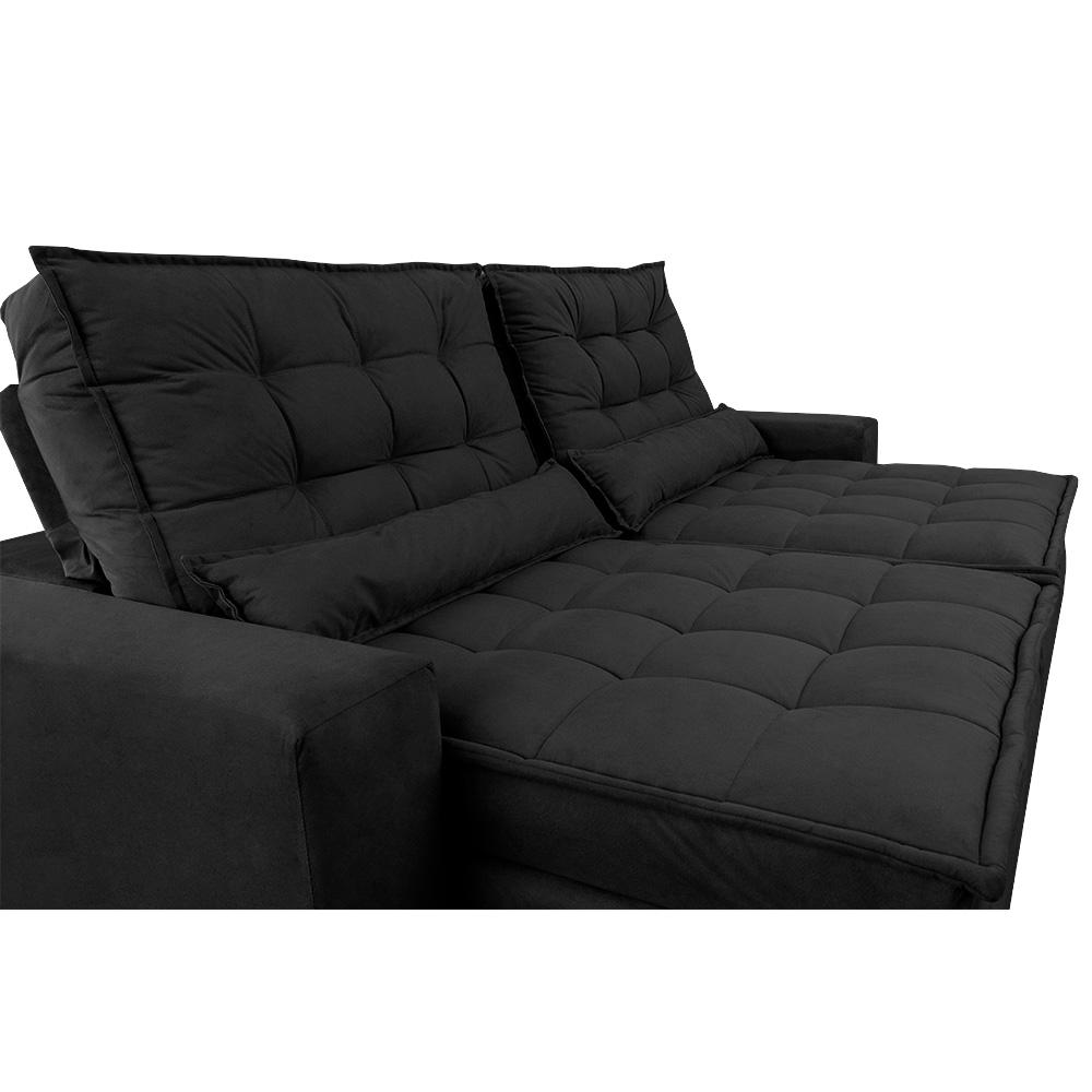 Sofá Retrátil e Reclinável 2,12m Molas Ensacadas Cama inBox Catar Velusoft Preto