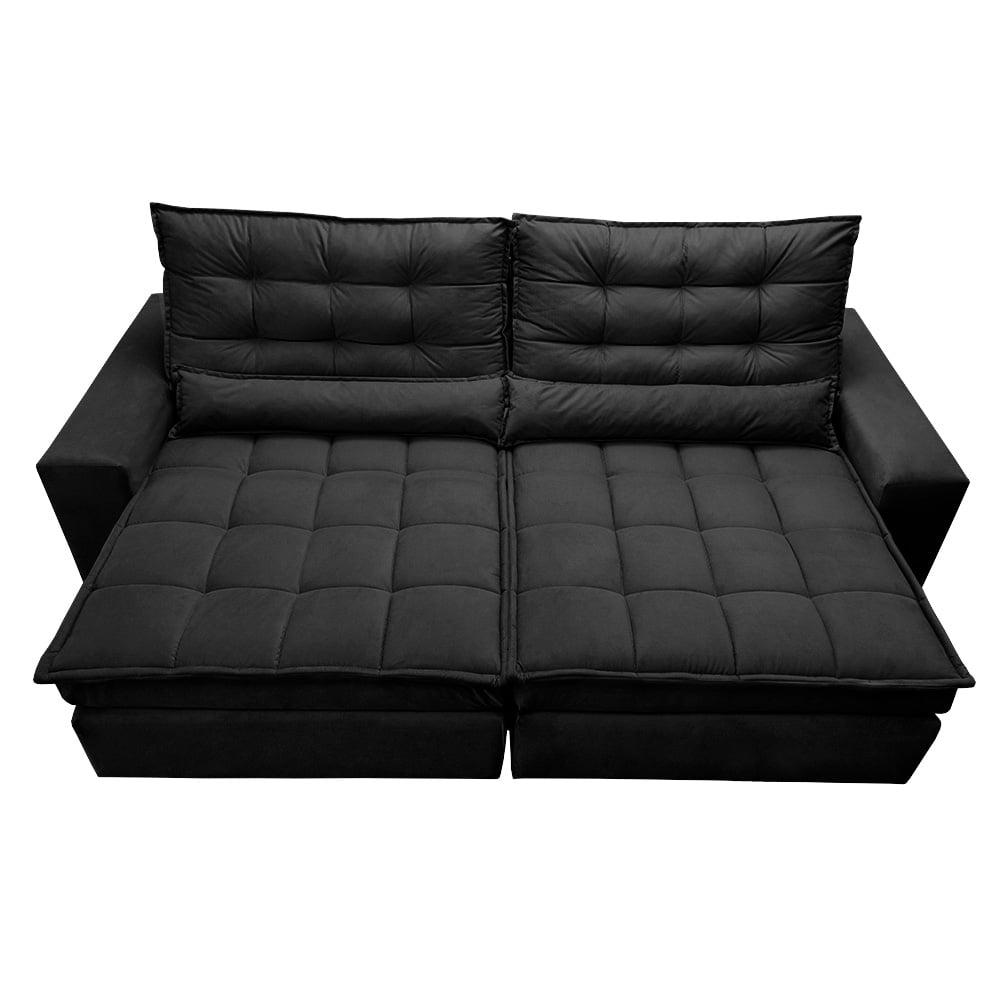Sofá Retrátil e Reclinável 2,12m Molas Ensacadas Cama inBox Catar Velusoft Preto