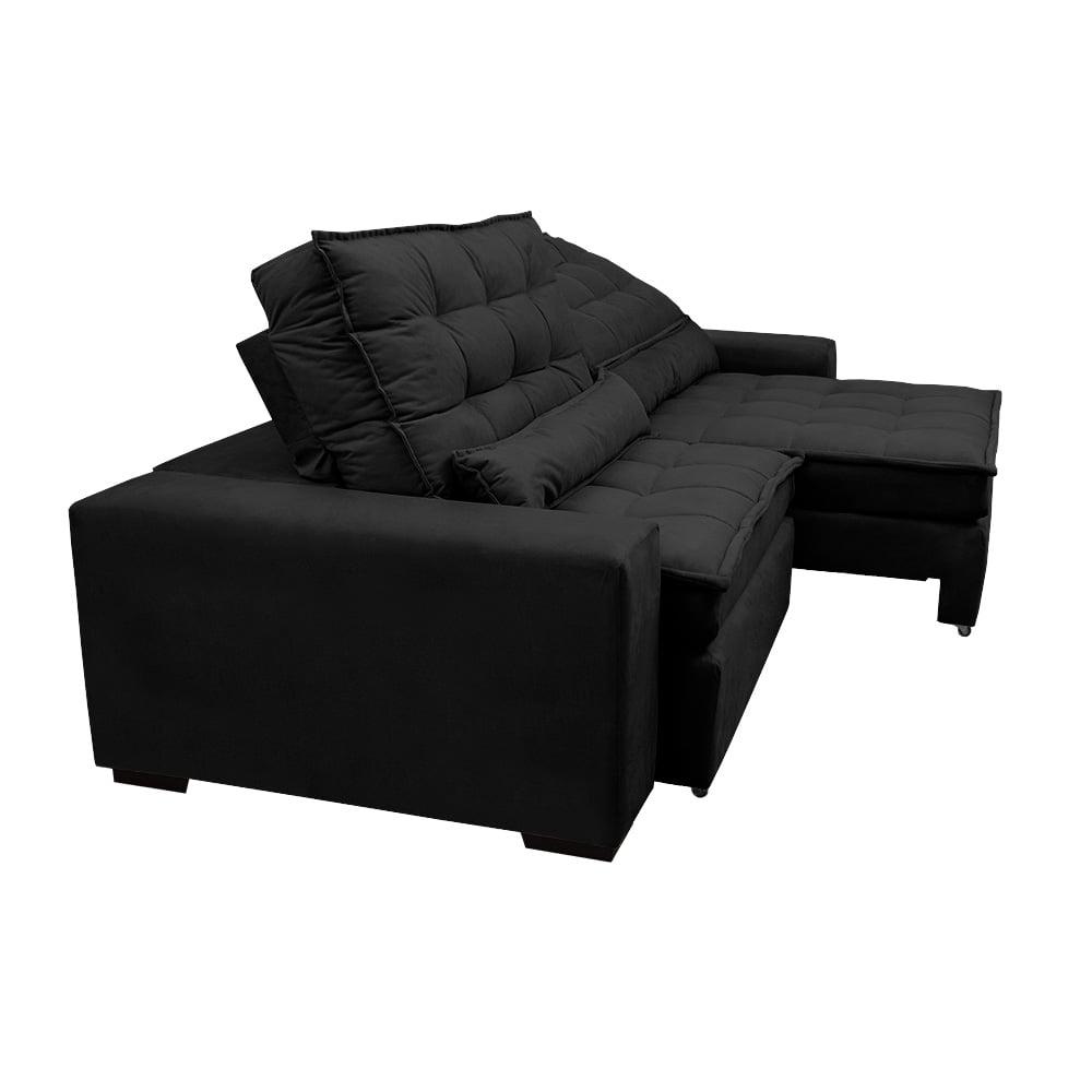 Sofá Retrátil e Reclinável 2,12m Molas Ensacadas Cama inBox Catar Velusoft Preto