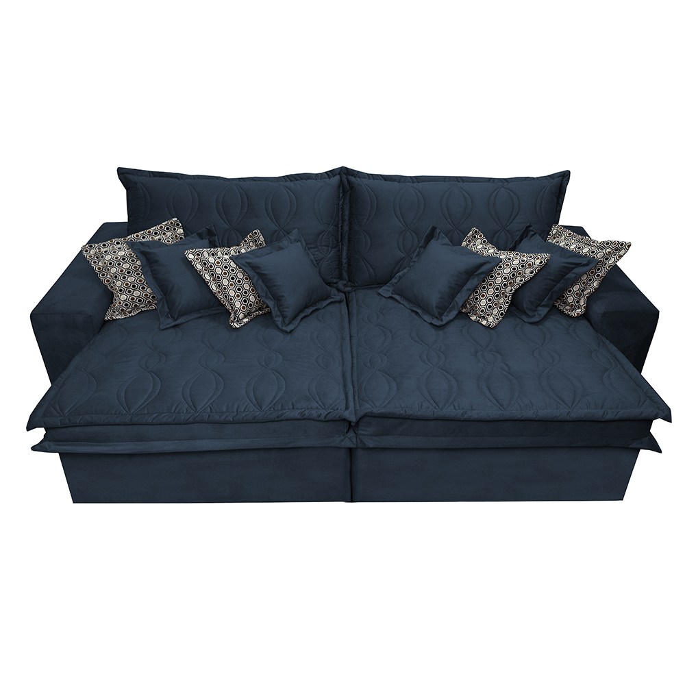 Sofá Retrátil e Reclinável 2,12m com Molas Ensacadas Cama Inbox Supreme Tecido Suede Velusoft Azul