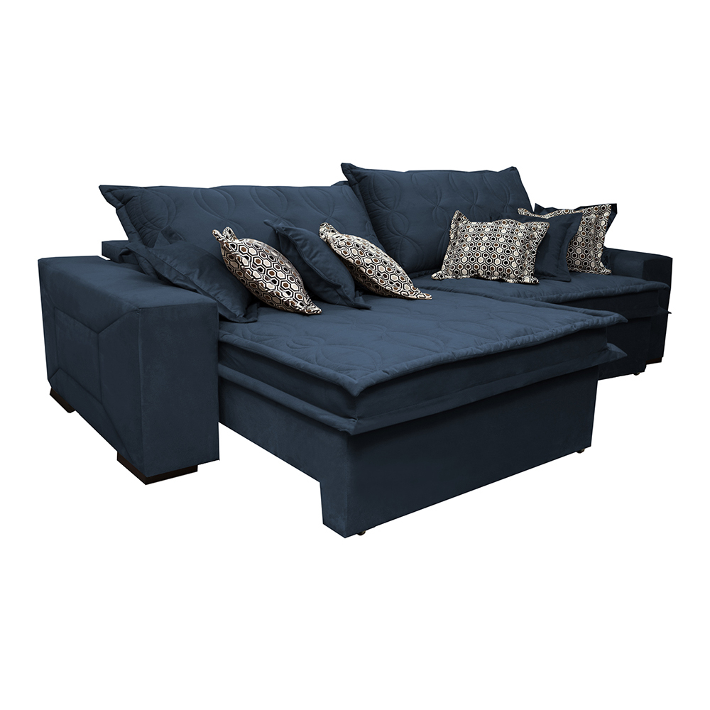 Sofá Retrátil e Reclinável 2,12m com Molas Ensacadas Cama Inbox Supreme Tecido Suede Velusoft Azul