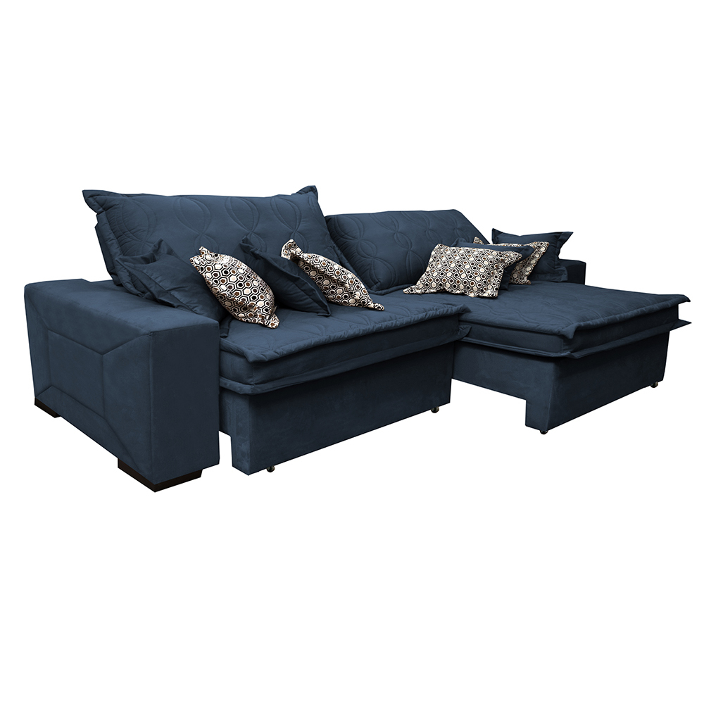 Sofá Retrátil e Reclinável 2,12m com Molas Ensacadas Cama Inbox Supreme Tecido Suede Velusoft Azul
