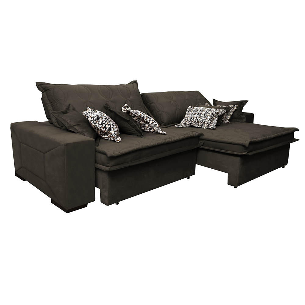 Sofá Retrátil e Reclinável 2,12m com Molas Ensacadas Cama Inbox Supreme Tecido Suede Velusoft Café