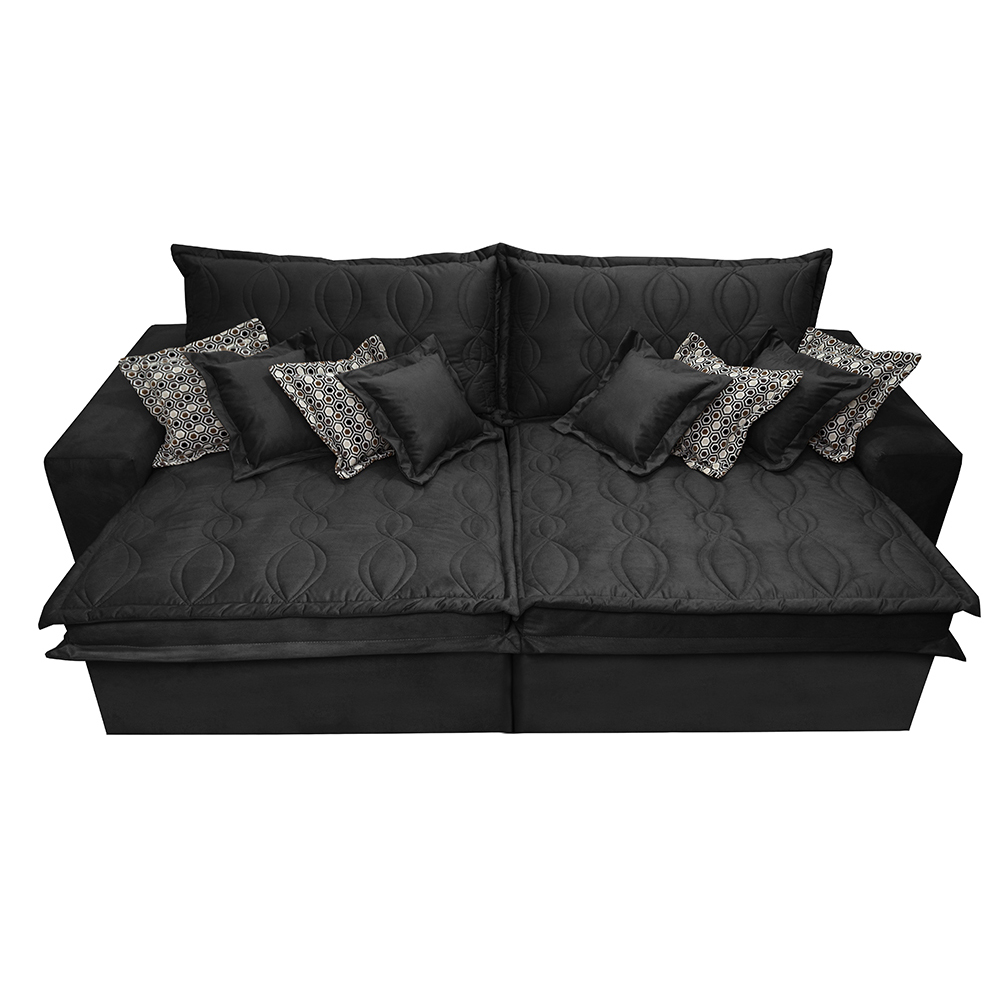 Sofá Retrátil e Reclinável 2,12m com Molas Ensacadas Cama Inbox Supreme Tecido Suede Velusoft Preto