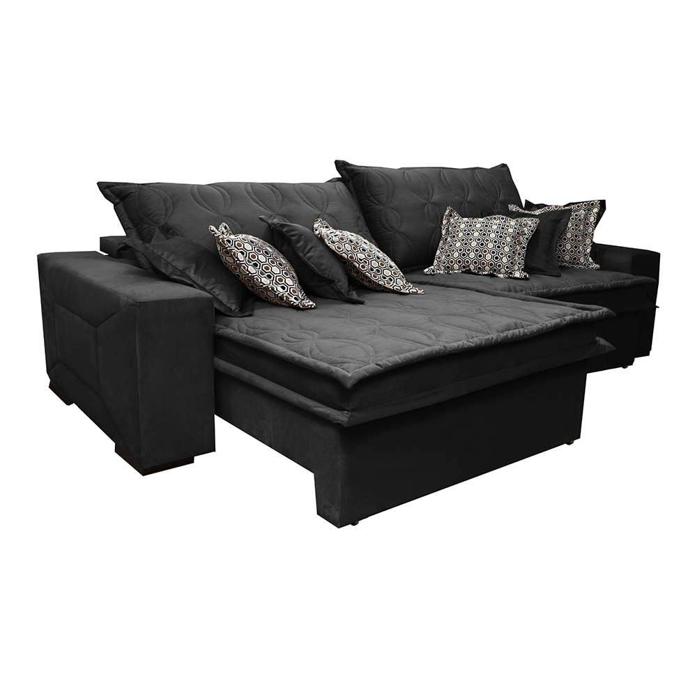 Sofá Retrátil e Reclinável 2,12m com Molas Ensacadas Cama Inbox Supreme Tecido Suede Velusoft Preto