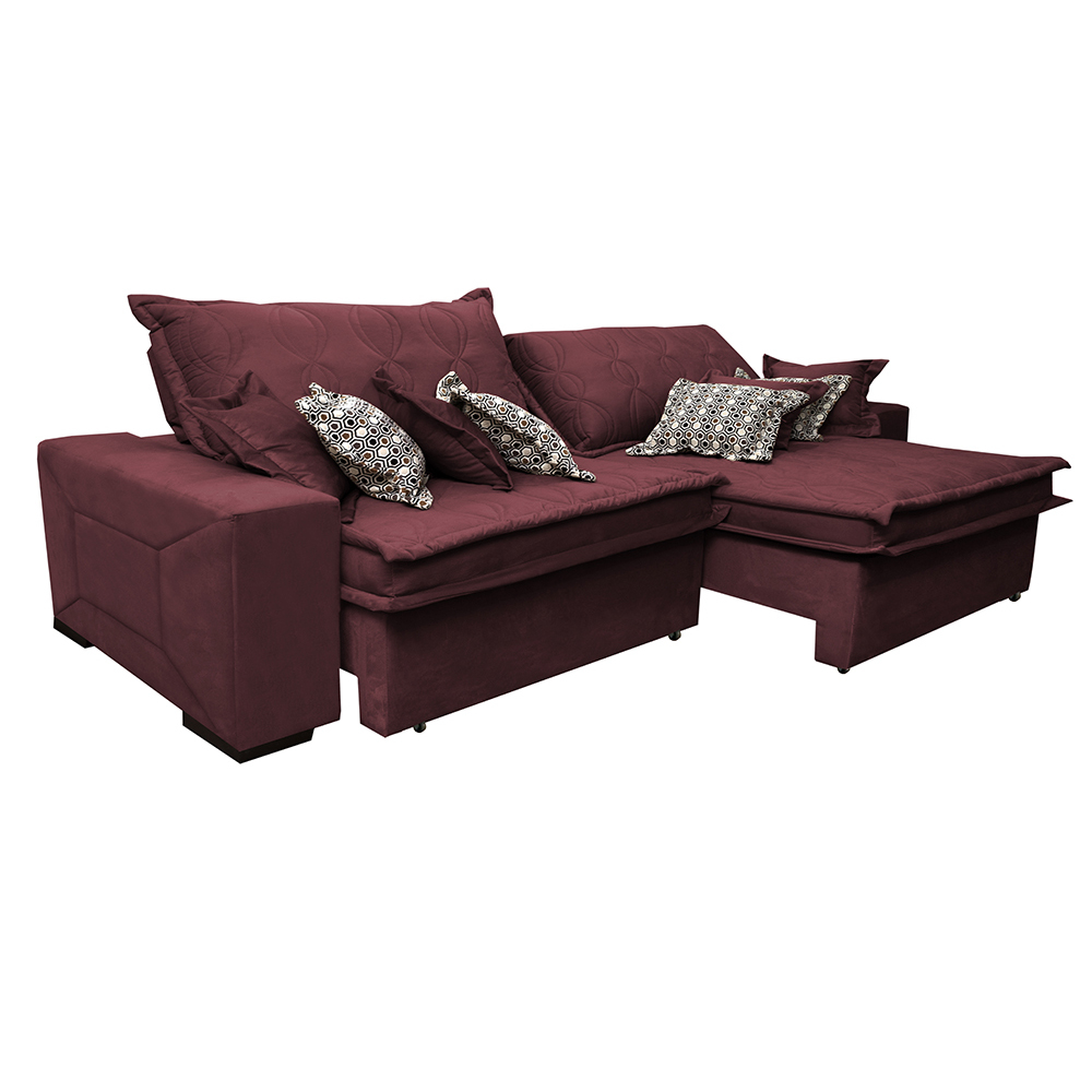 Sofá Retrátil e Reclinável 2,12m com Molas Ensacadas Cama Inbox Supreme Tecido Suede Velusoft Vinho