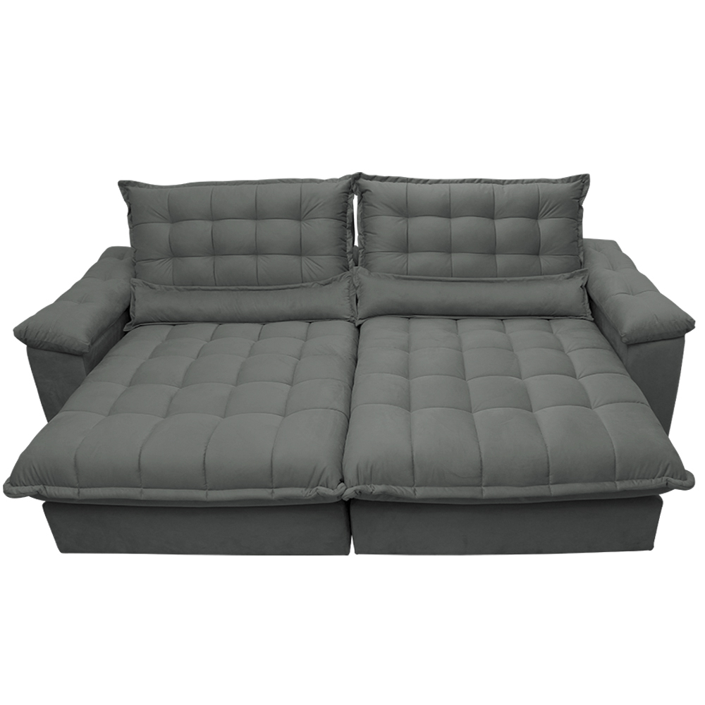 Sofá Retrátil e Reclinável 2,12m com Molas Ensacadas Cama inBox Aconchego Tecido Suede Cinza