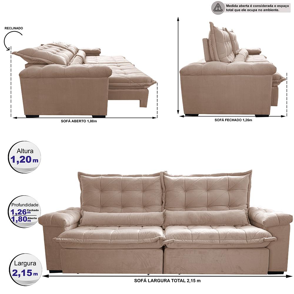 Sofá Retrátil e Reclinável 2,15m Cama inBox Big Fresh com SoftGel D40 Velupluma Bege