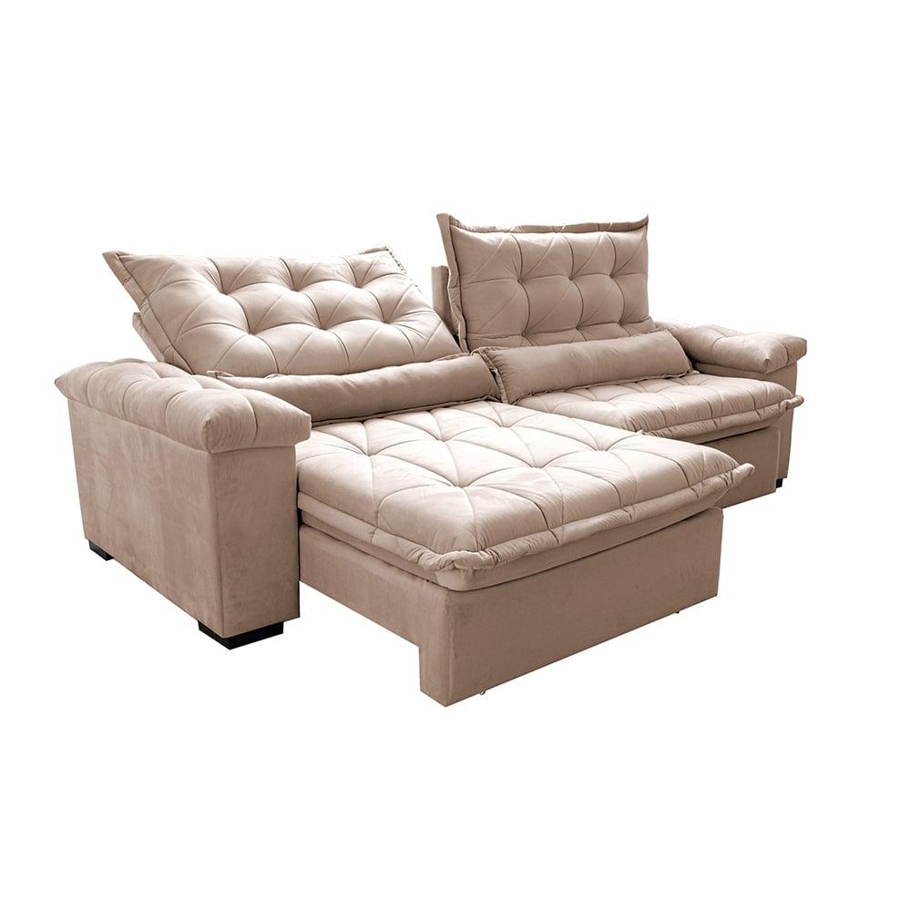 Sofá Retrátil e Reclinável 2,15m Cama inBox Big Fresh com SoftGel D40 Velupluma Bege