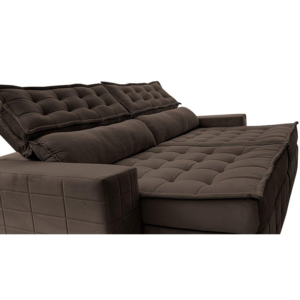 Sofá Retrátil e Reclinável 2,15m Cama inBox Big Puffer com SoftGel D40 Velupluma Café