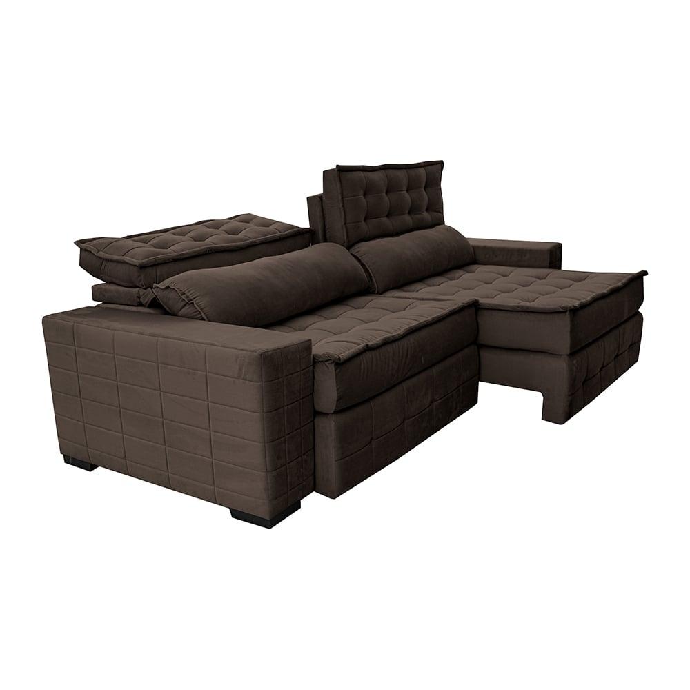 Sofá Retrátil e Reclinável 2,15m Cama inBox Big Puffer com SoftGel D40 Velupluma Café