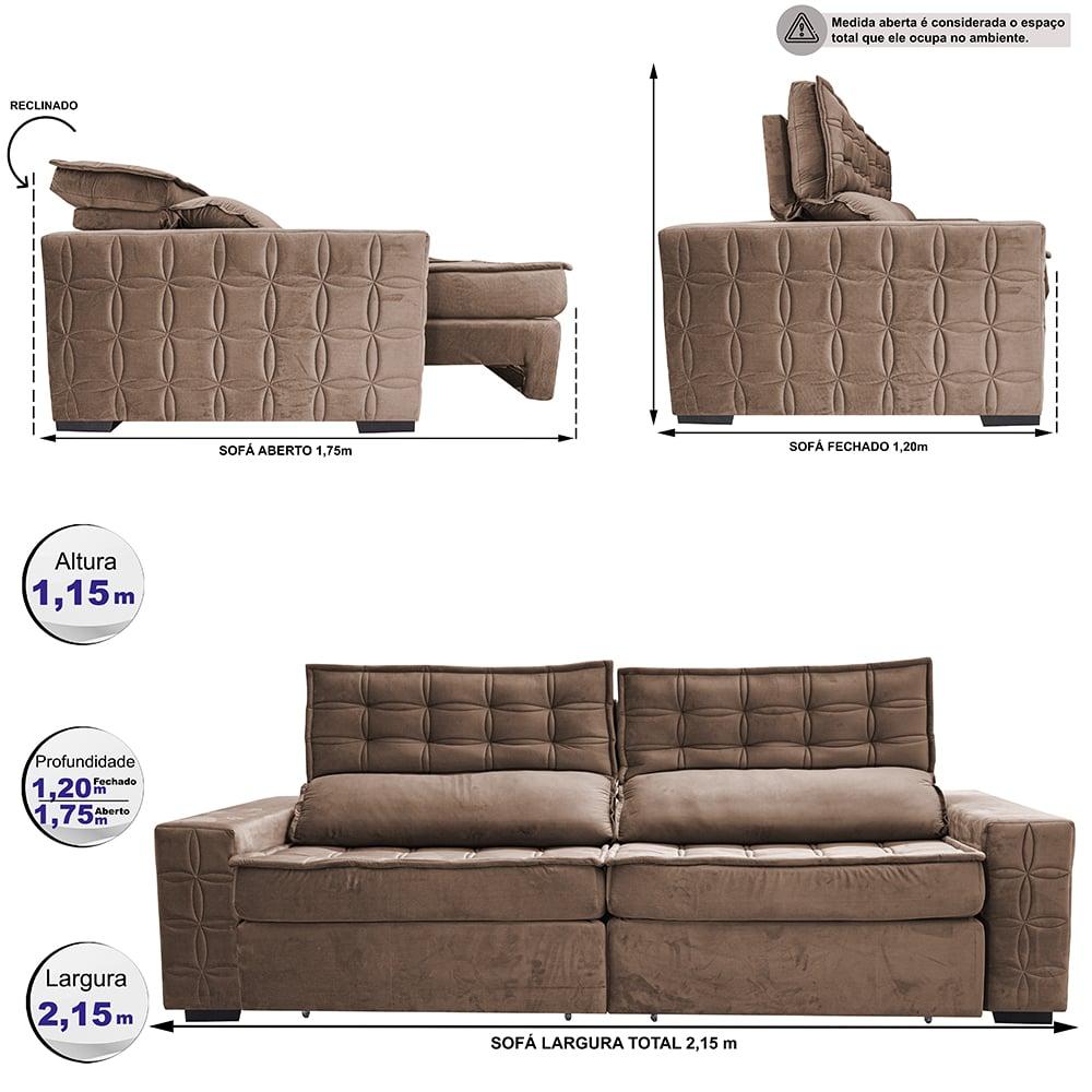 Sofá Retrátil e Reclinável 2,15m Cama inBox Big Star com SoftGel D40 Velupluma Castor