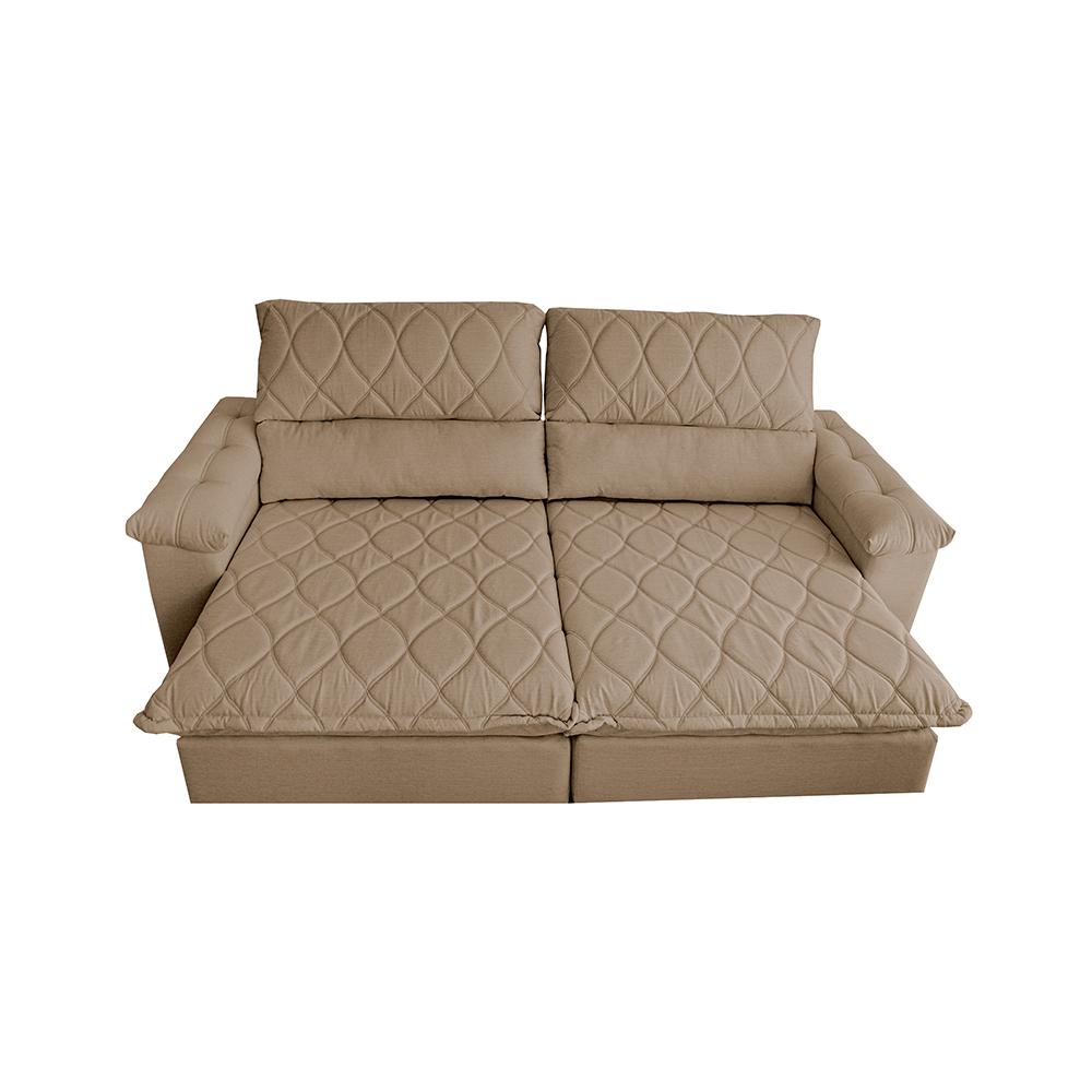 Sofá Retrátil e Reclinável 2,15m Molas Ensacadas Cama inBox Big Home com Bordado 3D Linho Bege Escuro