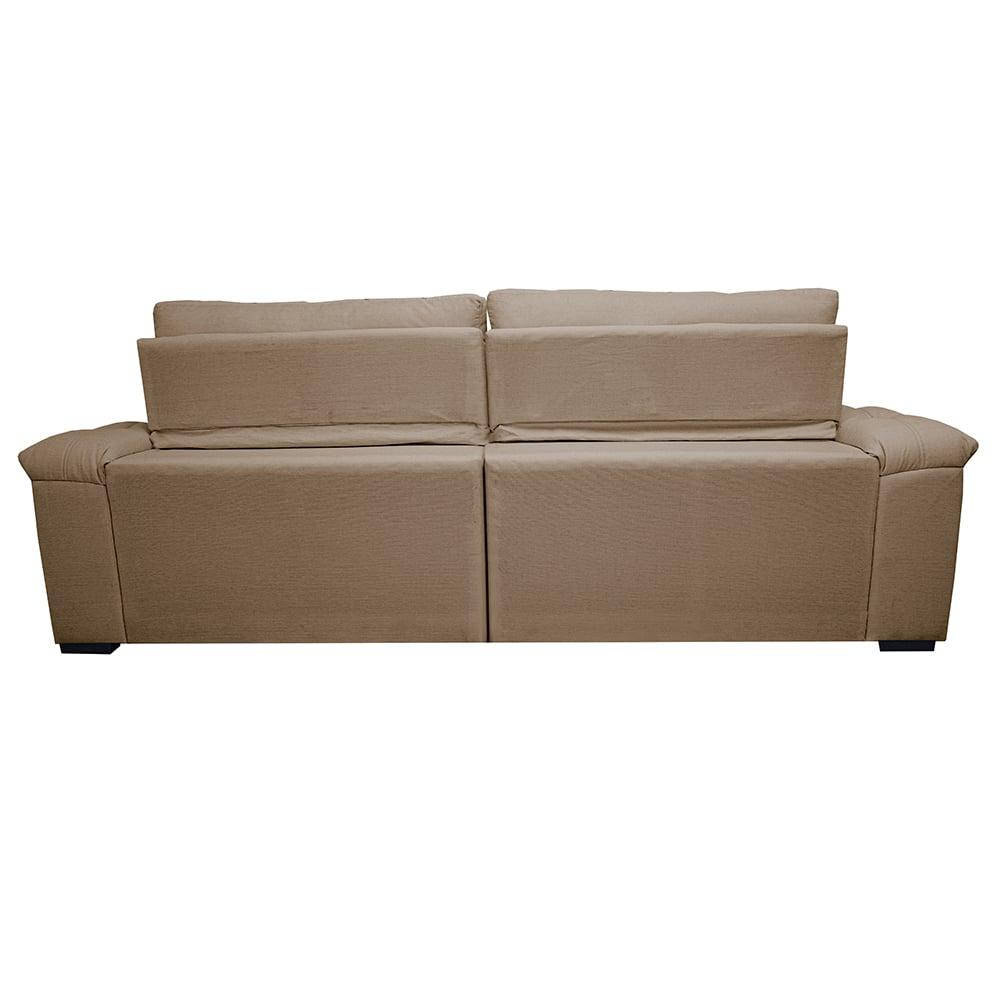 Sofá Retrátil e Reclinável 2,15m Molas Ensacadas Cama inBox Big Home com Bordado 3D Linho Bege Escuro