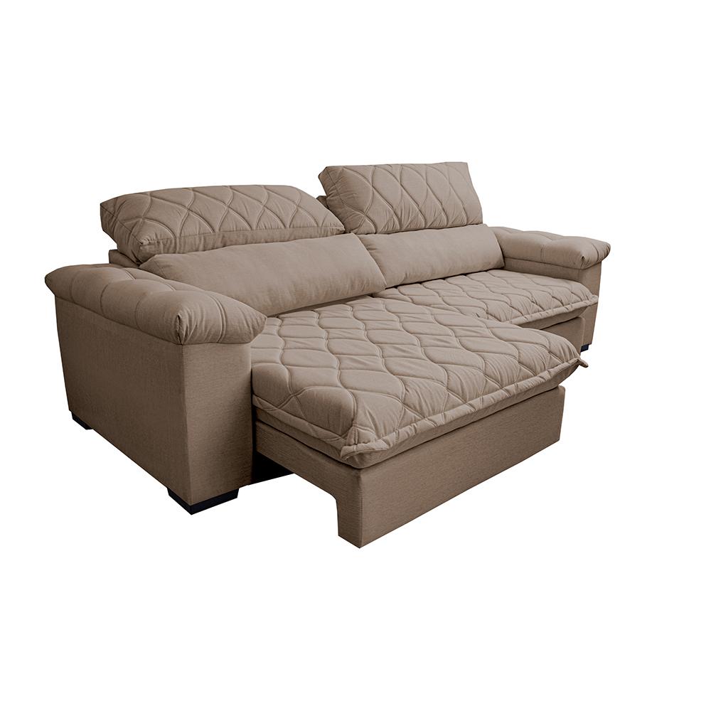 Sofá Retrátil e Reclinável 2,15m Molas Ensacadas Cama inBox Big Home com Bordado 3D Linho Bege Escuro