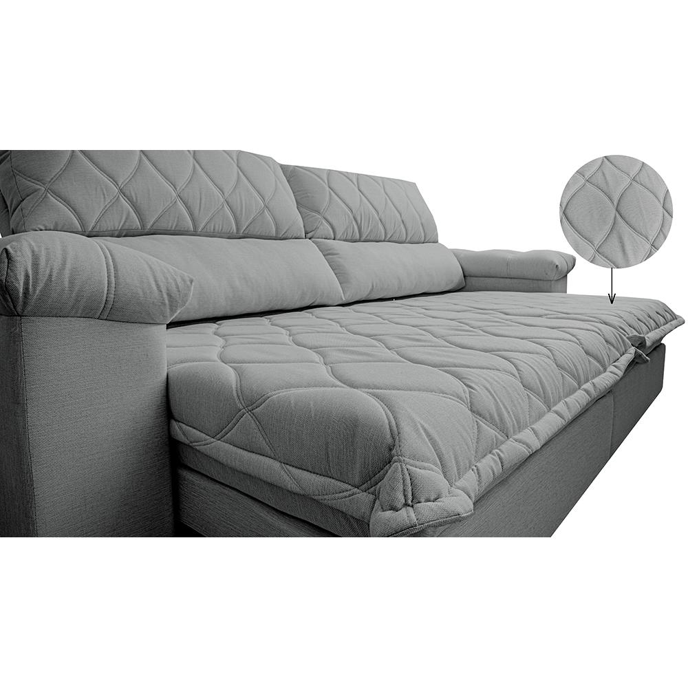 Sofá Retrátil e Reclinável 2,15m Molas Ensacadas Cama inBox Big Home com Bordado 3D Linho Cinza Claro