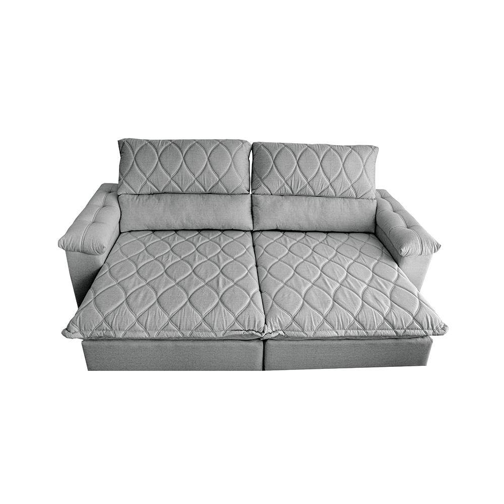 Sofá Retrátil e Reclinável 2,15m Molas Ensacadas Cama inBox Big Home com Bordado 3D Linho Cinza Claro