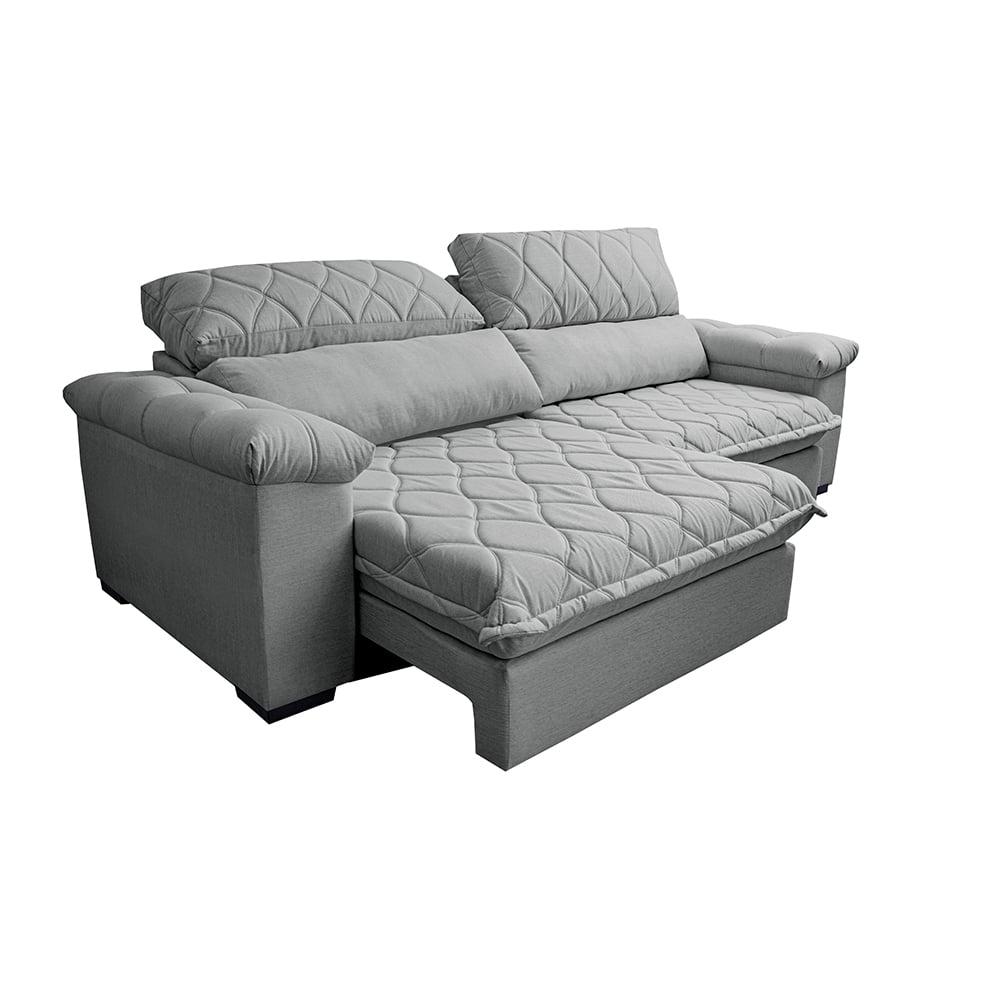 Sofá Retrátil e Reclinável 2,15m Molas Ensacadas Cama inBox Big Home com Bordado 3D Linho Cinza Claro