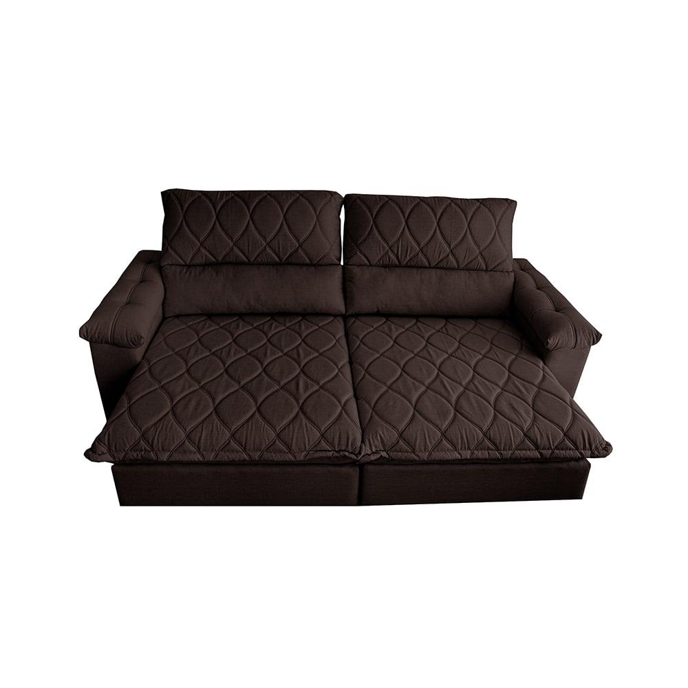 Sofá Retrátil e Reclinável 2,15m Molas Ensacadas Cama inBox Big Home com Bordado 3D Linho Marrom