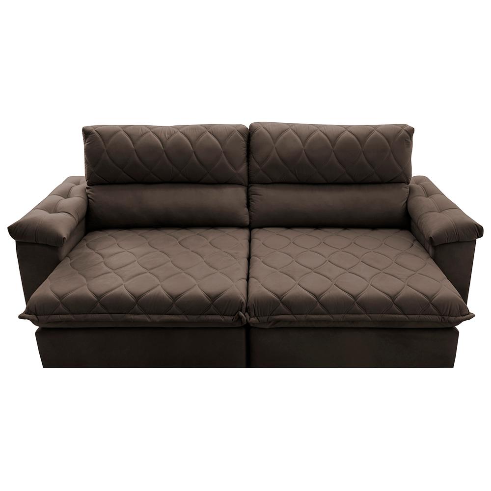 Sofá Retrátil e Reclinável 2,15m Molas Ensacadas Cama inBox Big Home com Bordado 3D Velusoft Café