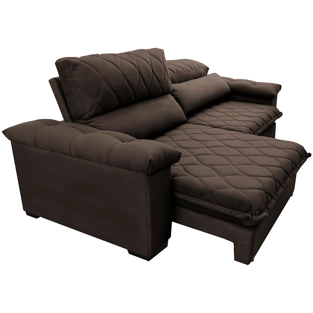 Sofá Retrátil e Reclinável 2,15m Molas Ensacadas Cama inBox Big Home com Bordado 3D Velusoft Café