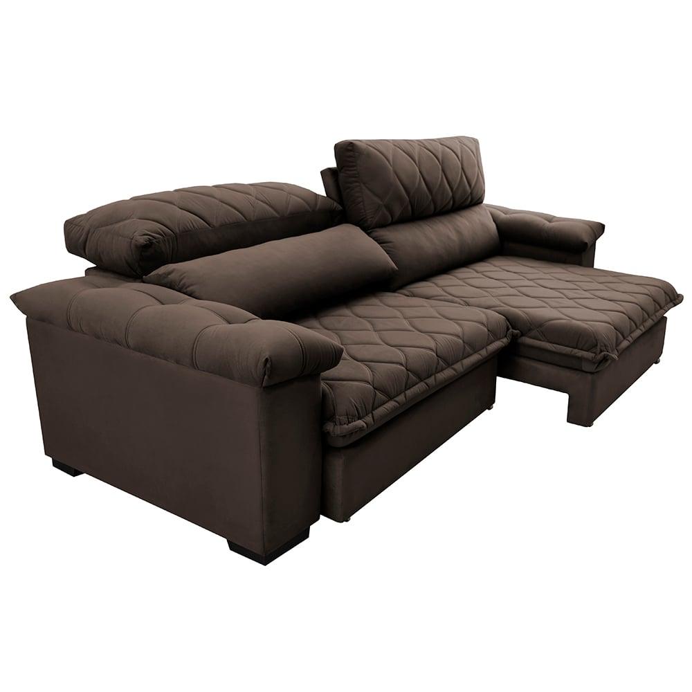 Sofá Retrátil e Reclinável 2,15m Molas Ensacadas Cama inBox Big Home com Bordado 3D Velusoft Café
